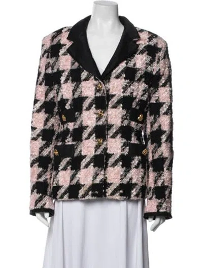 Pre-owned Escada Virgin Wool Houndstooth Print Blazer In Pink