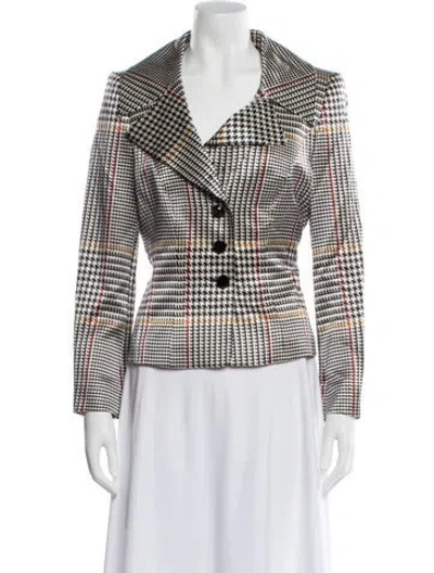 Pre-owned Escada Virgin Wool Houndstooth Print Blazer In White