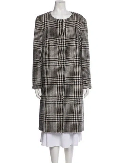 Pre-owned Escada Virgin Wool Houndstooth Print Coat In Black