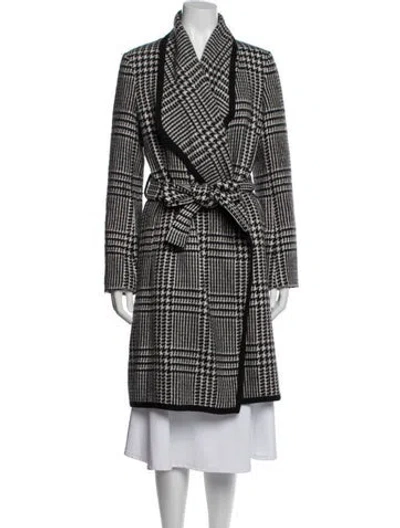 Pre-owned Escada Virgin Wool Houndstooth Print Coat In Black