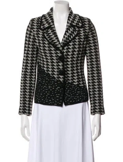 Pre-owned Escada Virgin Wool Houndstooth Print Sweater In Black