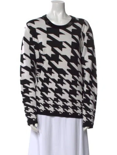 Pre-owned Escada Virgin Wool Houndstooth Print Sweater In Black