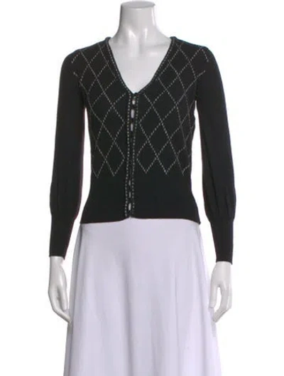 Pre-owned Escada Virgin Wool Houndstooth Print Sweater In Black
