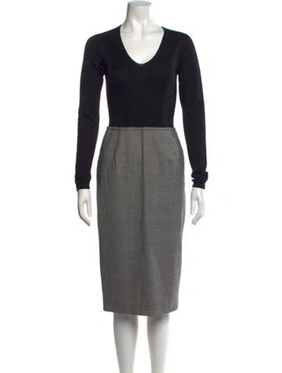 Pre-owned Escada Virgin Wool Knee-length Dress In Black