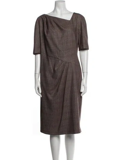 Pre-owned Escada Virgin Wool Knee-length Dress In Brown
