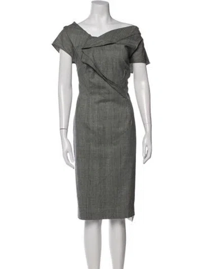 Pre-owned Escada Virgin Wool Knee-length Dress In Gray