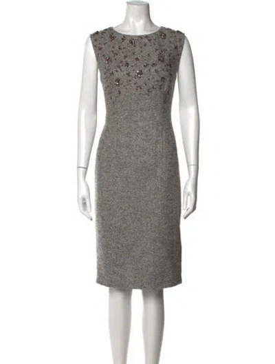 Pre-owned Escada Virgin Wool Knee-length Dress In Grey
