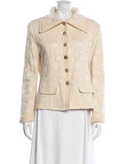 Pre-owned Escada Virgin Wool Lace Pattern Blazer In Neutrals