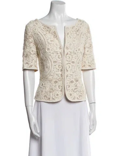 Pre-owned Escada Virgin Wool Lace Pattern Evening Jacket In Neutral
