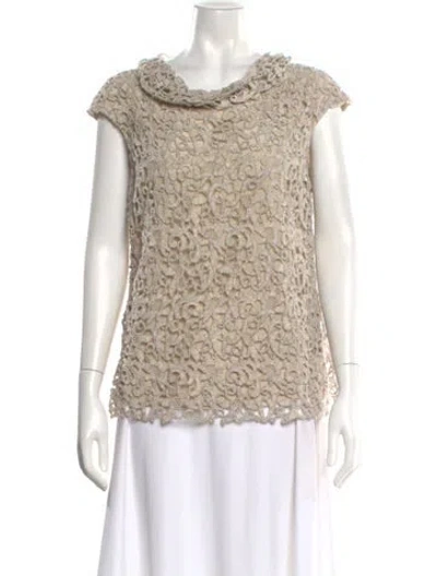 Pre-owned Escada Virgin Wool Lace Pattern Top In Neutral