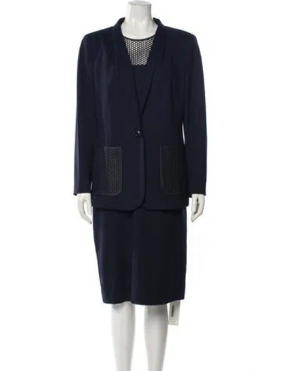 Pre-owned Escada Virgin Wool Lasercut Accents Dress Set In Blue