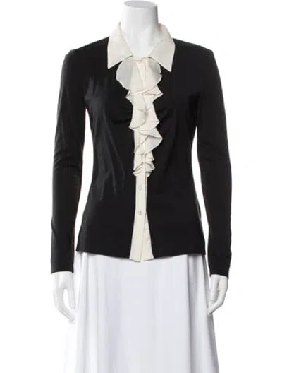 Pre-owned Escada Virgin Wool Long Sleeve Blouse In Black