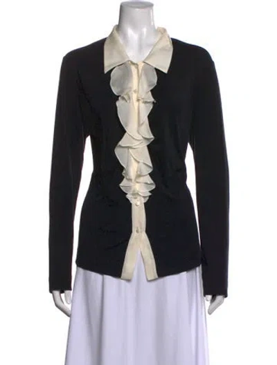 Pre-owned Escada Virgin Wool Long Sleeve Blouse In Black