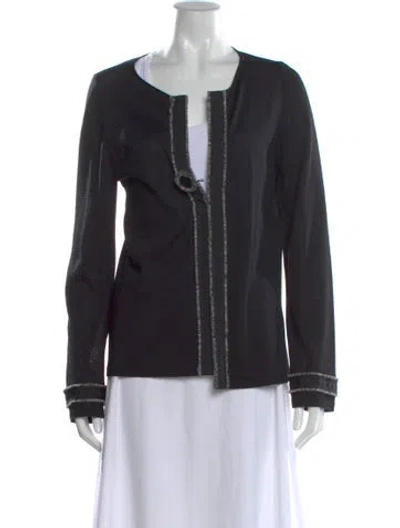 Pre-owned Escada Virgin Wool Long Sleeve Button-up Top In Black