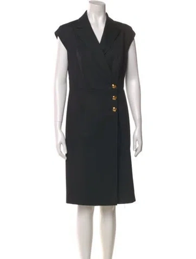 Pre-owned Escada Virgin Wool Midi Length Dress In Black