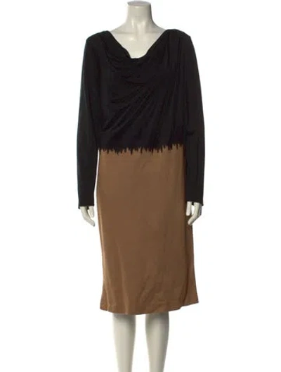 Pre-owned Escada Virgin Wool Midi Length Dress In Black