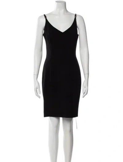 Pre-owned Escada Virgin Wool Midi Length Dress In Black