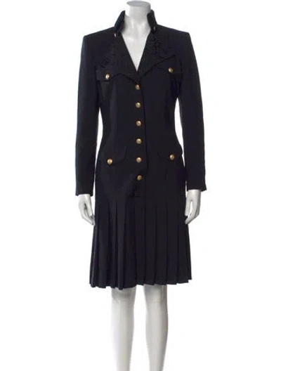 Pre-owned Escada Virgin Wool Midi Length Dress In Black