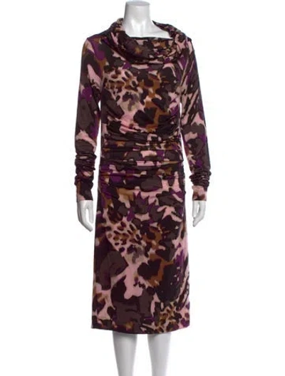 Pre-owned Escada Virgin Wool Midi Length Dress In Brown