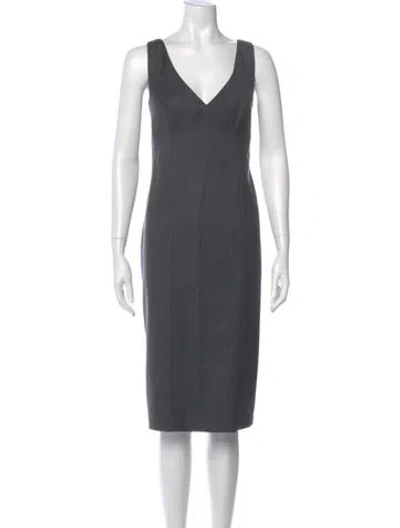 Pre-owned Escada Virgin Wool Midi Length Dress In Gray