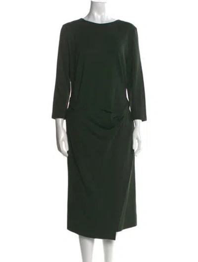Pre-owned Escada Virgin Wool Midi Length Dress In Green