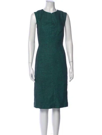 Pre-owned Escada Virgin Wool Midi Length Dress In Green