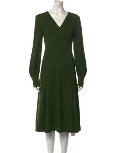 Pre-owned Escada Virgin Wool Midi Length Dress In Green
