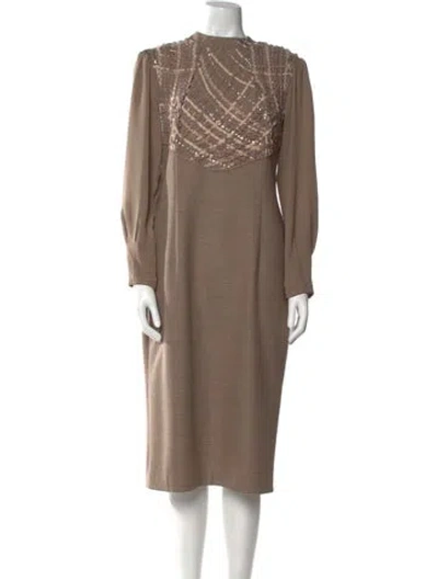 Pre-owned Escada Virgin Wool Midi Length Dress In Neutral