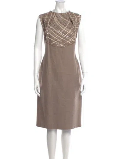 Pre-owned Escada Virgin Wool Midi Length Dress In Neutral