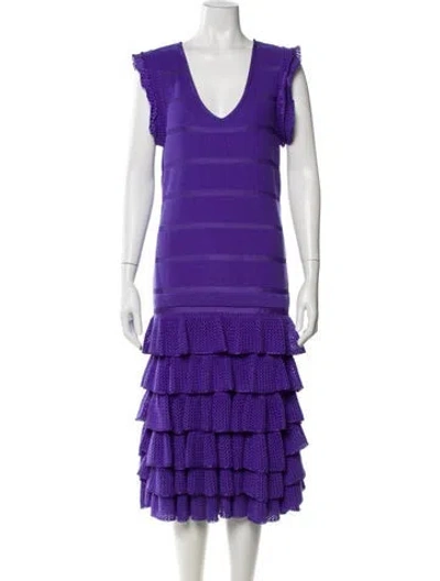 Pre-owned Escada Virgin Wool Midi Length Dress In Purple
