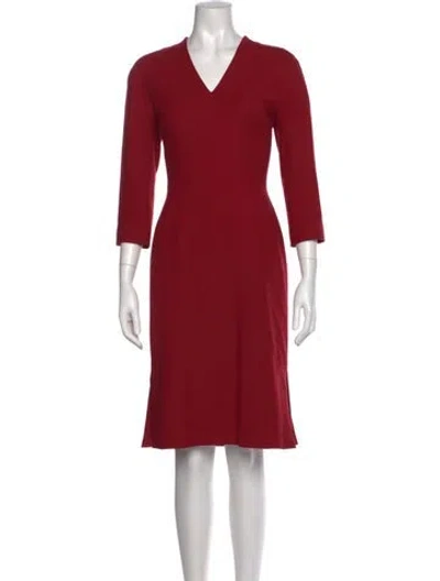 Pre-owned Escada Virgin Wool Midi Length Dress In Red