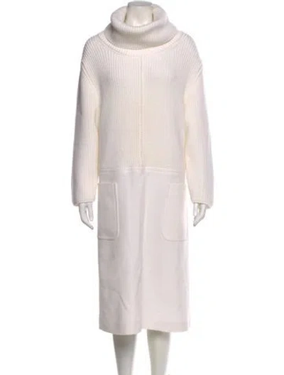 Pre-owned Escada Virgin Wool Midi Length Dress In White