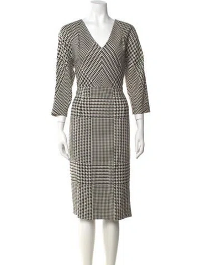 Pre-owned Escada Virgin Wool Midi Length Dress In White