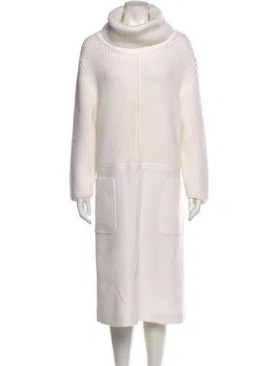 Pre-owned Escada Virgin Wool Midi Length Dress In White