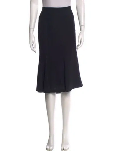 Pre-owned Escada Virgin Wool Midi Length Skirt In Blue
