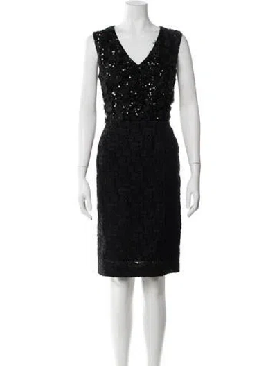 Pre-owned Escada Virgin Wool Mini Dress In Black