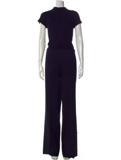 Pre-owned Escada Virgin Wool Mock Neck Jumpsuit In Blue