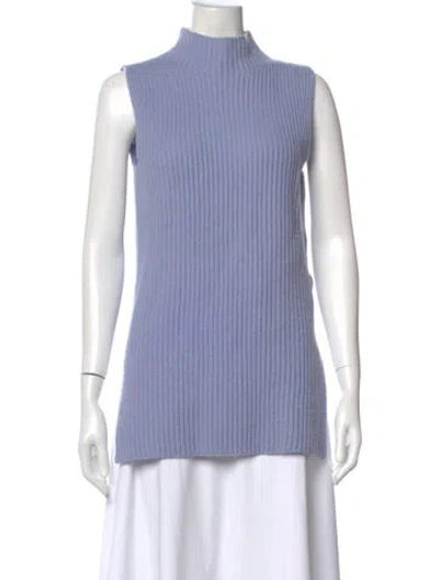 Pre-owned Escada Virgin Wool Mock Neck Sweater In Blue