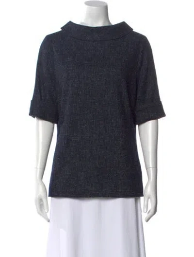 Pre-owned Escada Virgin Wool Mock Neck Top In Blue
