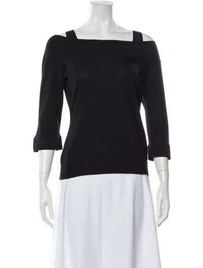 Pre-owned Escada Virgin Wool Off-the-shoulder Sweater In Black
