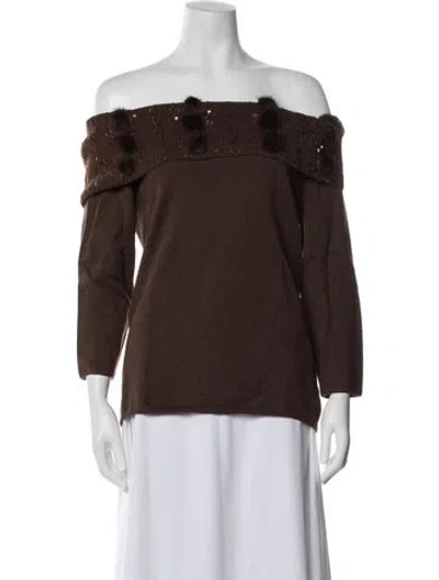 Pre-owned Escada Virgin Wool Off-the-shoulder Sweater In Brown