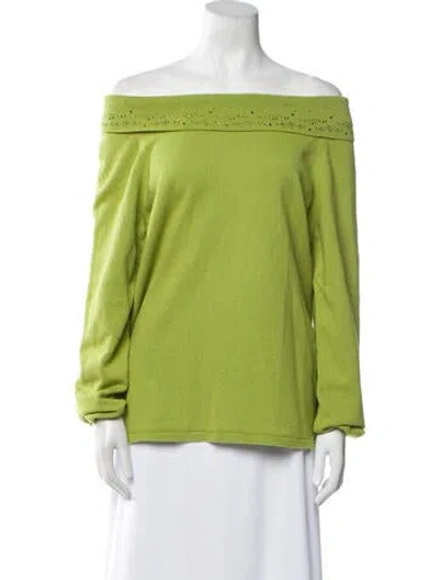 Pre-owned Escada Virgin Wool Off-the-shoulder Sweater In Green
