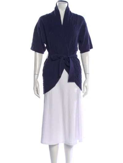 Pre-owned Escada Virgin Wool Open Front Sweater In Blue