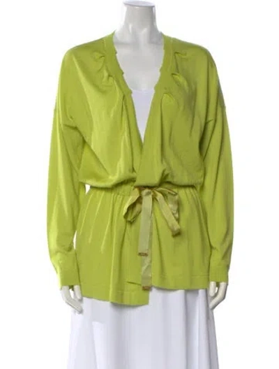 Pre-owned Escada Virgin Wool Open Front Sweater In Green