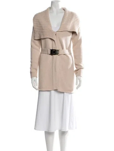 Pre-owned Escada Virgin Wool Open Front Sweater In Neutral