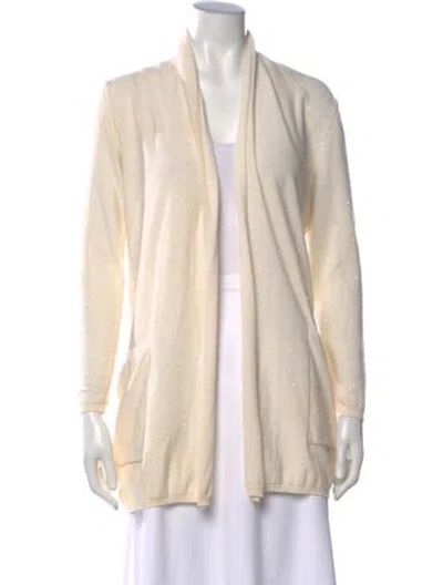 Pre-owned Escada Virgin Wool Open Front Sweater In Neutrals