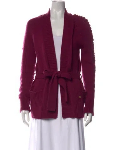 Pre-owned Escada Virgin Wool Open Front Sweater In Purple