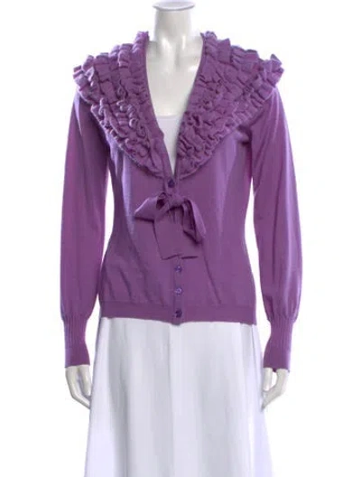 Pre-owned Escada Virgin Wool Open Front Sweater In Purple