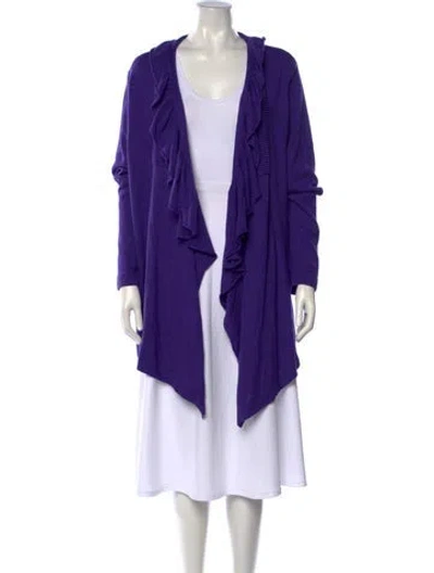 Pre-owned Escada Virgin Wool Open Front Sweater In Purple