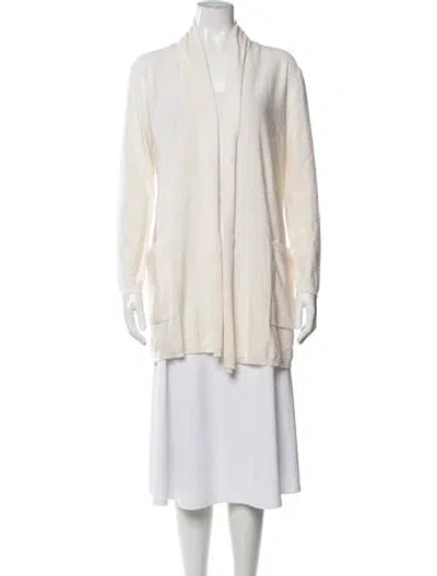 Pre-owned Escada Virgin Wool Open Front Sweater In White
